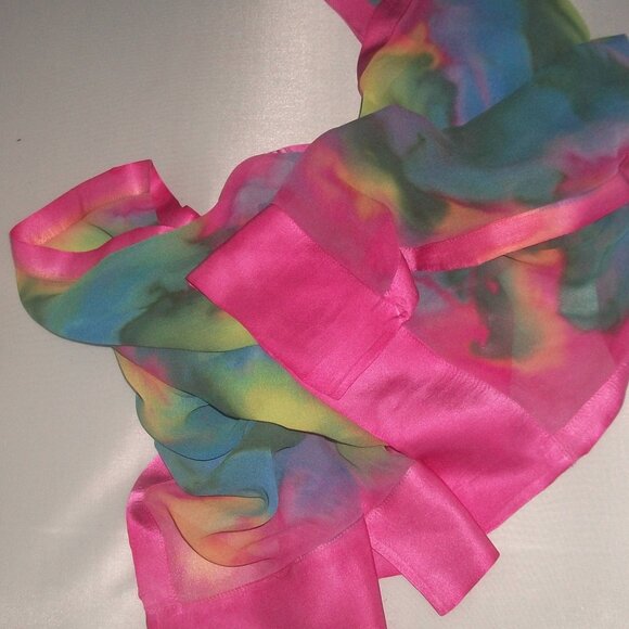 Vtg Hand-Dyed Silk Chiffon & Satin Foulard Scarf Shawl 70" X 15" - Picture 10 of 11